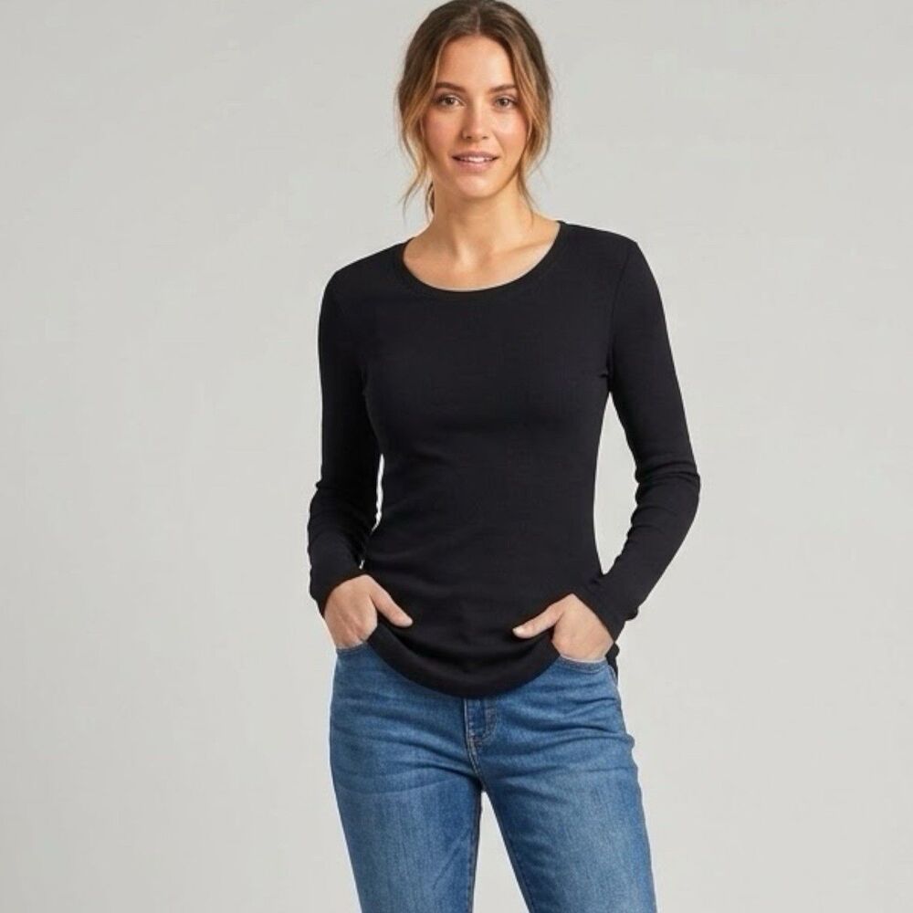 Daily Ritual Blouse Small Black Long Sleeve Pullover Shirt Minimalist Preppy